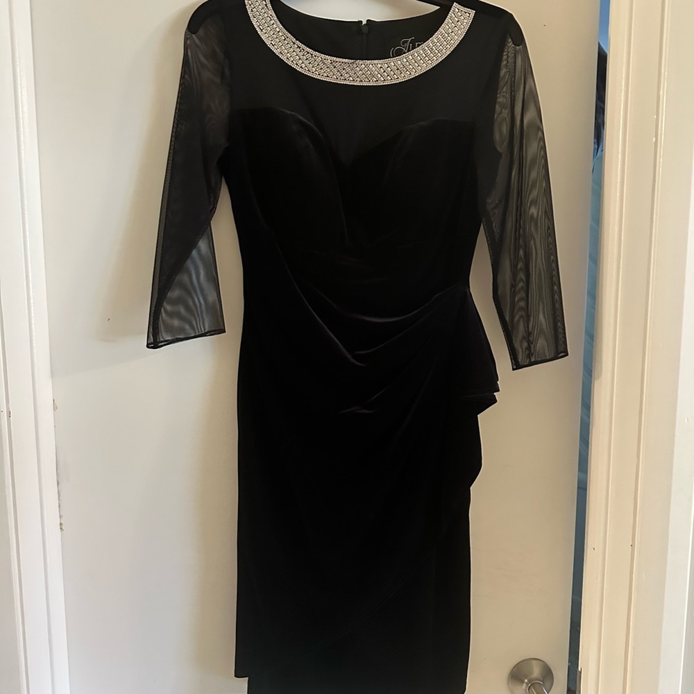 GORGEOUS black velvet dress with embellished sweetheart illusion neckline